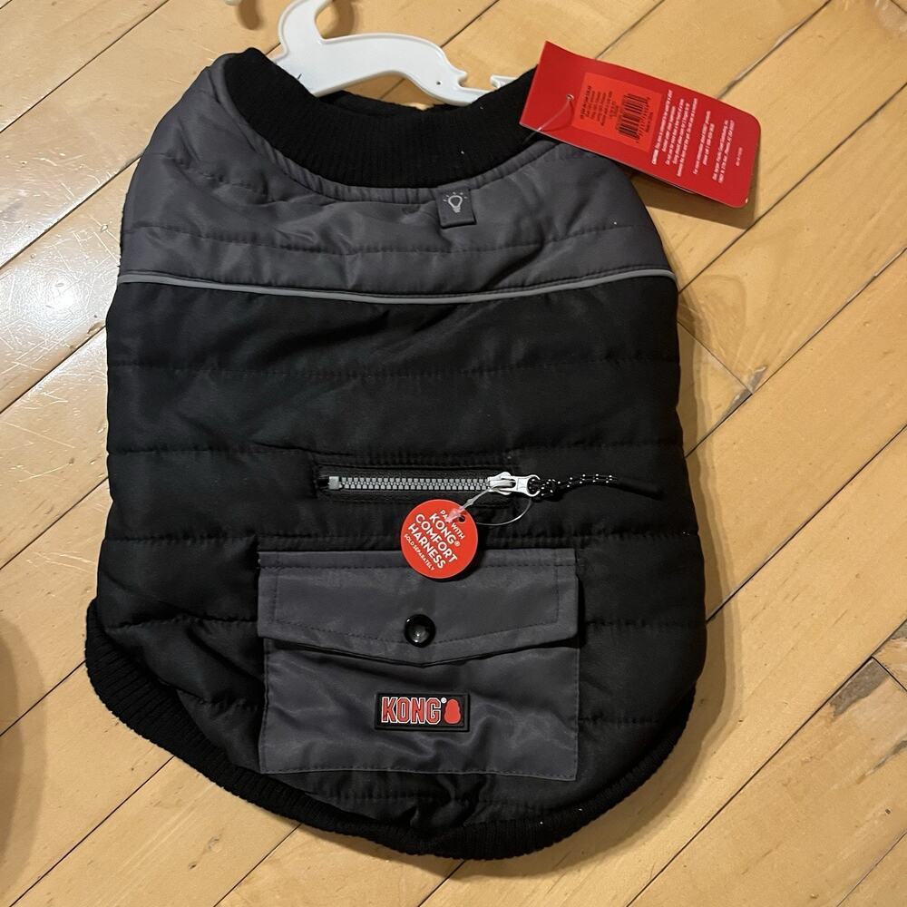 KONG NWT Gray Quilted Dog Coat Vest Jacket Size M Winter Puffer Fleece Lined